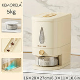 Airtight Pet Food Storage Container 5/10kg with Insect-Proof Dispenser Easy-Squeeze Built-In Measuring Cup for Cats & Dogs