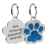Custom Dog Tag Bling Rhinestone Cat Dogs Tags Cute Paw Shape Puppy Kitten Nameplate Pendant With Bell Gift For Dogs Anti-lost