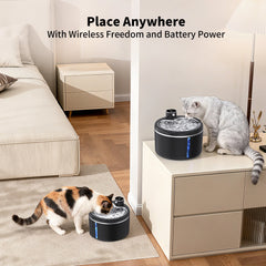 Wireless Cat Water Fountain 3L Stainless Steel Pet Drinking Dispenser Smart Sensor Auto Circulating Filter 4000mAh LED Display