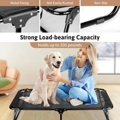 Elevated Foldable Dog Bed, 43x23x7 Easy Setup, Outdoor Mesh, Anti-Slip Feet, Camping Cot for Large Dogs, Black
