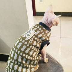 Soft Cartoon Clothing for Hairless Cat Yarn Dyed Cotton Vest for Cats in Spring Autumn Cute Warm Short Sleeves Coat for Kittens