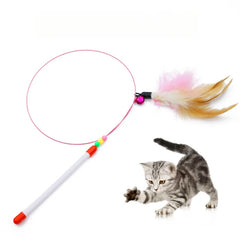 2PCS Feather Cat Teasing Rod Bell Bird Cat Toy Elastic Wire Stick Flexible Interactive Pet Supplies
