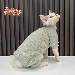 Winter cat plush high-elastic thickened belly-protecting four-legged suit, hairless cat clothing, Sphynx cat German-style clothe