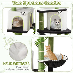 71.3 Inches Tall Cat Tree with Panda Design for Indoor Cats Spacious Multi-Level Kitty Condo Featuring Sisal Scratching Post Co