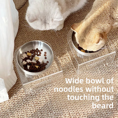 Stainless Steel Cat Bowl With High Legs And Acrylic Elevated Frame For Cervical Protection, Dog Bowl With Large Diameter