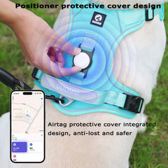 Dog Harness with Airtag Holder and Leash Set-Premium Oxford Breathable Material Durable Reflective Dog Harness and Leash Set