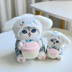 12/20cm Kawaii Shark Cat Turn Into Co Branded Ugly Fish Kuromi Melody Cinnamoroll Plush Plush Series Toy Keychain Gift for Kids