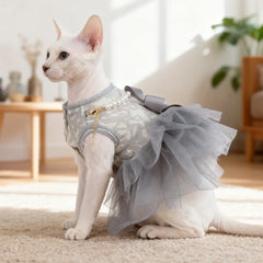 2025 Autumn/ Winter Princess Dress for Dog Cat Coat Pearl Necklace Gray Swan Cat Costumes Pet Puppy Clothes