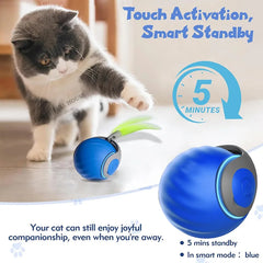 Interactive Cat Toy Balls, Automatic Toys for Cat with Replacement Tail, 2 Adjustable Modes, USB-Rechargeable Indoor Kitten Toy