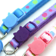 【E】Adjustable Cartoon Color Cat Buckle Lollipop Bell Cat Collar 1.0 Cat Head Safety Buckle Collar Pet Dog Collar Pet Supplies