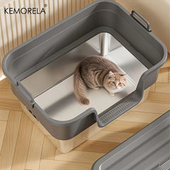 Upgraded Extra Large Enclosed Cat Litter Box Durable Stainless Steel Base Removable Top High Fence for Mess-Free Cleaning