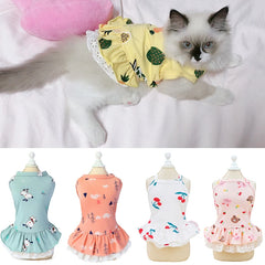 Summer Cat Small Dogs Clothes Skirt Cotton Cozy Pet Dresses Clothing for Cats Cute Print Kitten Princess Dress ropa para gatos
