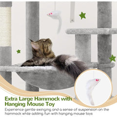 Heavy Duty 70 inch Sturdy Cat Tree for Indoor Cats with Extra Large Design Featuring Scratch Post Hanging Hammock and MultiLeve