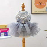 2025 Autumn/ Winter Princess Dress for Dog Cat Coat Pearl Necklace Gray Swan Cat Costumes Pet Puppy Clothes