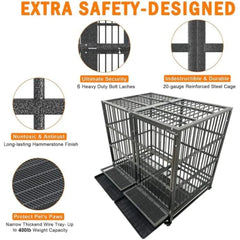 Masterpiece 54/48/42/38 Inch Heavy Duty Dog Crate Cage With Wheels, Indestructible And Escape Proof Steel Kennel Indoor For Hig