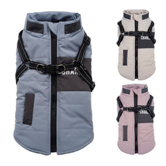 Dog Wind Breaker with Dual D Leash Vest Dog Jacket Warm Dog Hoodie Warm Pet Dog Clothes