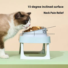 Stainless Steel Foldable Pet Bowl Double Dish - Elevated Feeder with Neck Support Anti-Tip Design for Cats Dogs