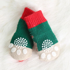 4pcs Christmas Winter Pet Dog Socks Small Cat Knit Warm Socks Dog Anti-Slip Socks Chihuahua Thick Pet Paw Protector Booties