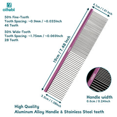Oitabi Professional Pet Grooming Comb for Removing Matted Fur, Prevents Knots and Mats, Long Teeth Long & Short Haired Pet Comb