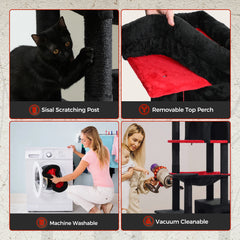 Tall Cat Tree for Indoor Cats Big Cat Tower with Super Large Hammock Cat Climbing Tree with Scratching Posts Condo House Black