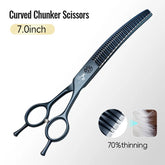 Fenice 7.0 Inch VG10 Steel 3D Gradient Traceless Teeth Pet Curved/Straight Chunker Scissors Bearing Screws Pet Grooming Shears