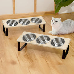 Elevated Cat Bowls Feeder 15° Tilted Raised Feeding & Watering Supplies Pet 3 Stainless Steel Bowls with Stand for Cats Puppies