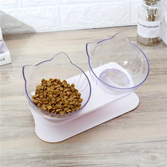 Double Cat Bowls - Raised Pet Food And Water Bowls For Cats And Small Dogs - Non-Slip Plastic Cat Bowl With Removable Stainless