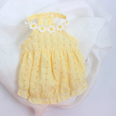 New Floral Style Collar Cat Dress Thin Yellow Green Puppy Tutu Skirt Cute Mini Pet Clothes Cat Party Dress for Summer