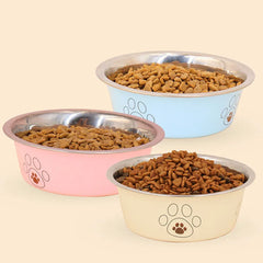 Stainless steel footprint dog bowl anti-tip non-slip cat bowl dog bowl cute cartoon pet Supplies feeding and drinking water bowl