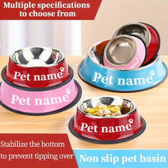Engraved Custom Name Stainless Steel Pet Bowl Anti-Tip Non-Slip Base for Dog Cat All Breeds Perfect Memorial Personalized Gifts