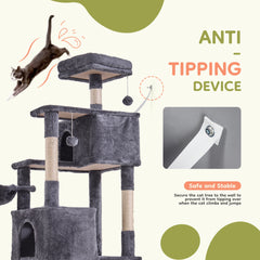 JHK 66 inch Cat Tree Tower Large Multi Level Cat Climbing Tower with Condo Natural Sisal Scratching Posts Pet House for Indoor