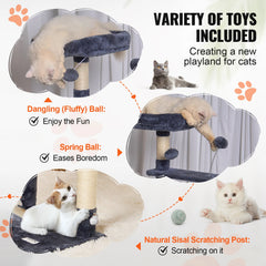 SucceBuy Cat Tree for Indoor Cats Cat Tower with Cat Condo Sisal Scratching Post HammockTop Perch Jumping Platforms Dark Grey