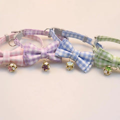Lattice Bow Pet Cat Collar With Bell Adjustable Pet Collar Bownot Safety Necklace for Puppy Kitten Cat Cute Pattern Pet Supplies