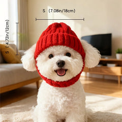 Christmas Pet Knitted Hat, Red Warm Dog Beanie with Ear Holes, Festive Winter Pet Headwear for Small Medium Dogs, Xmas Gift