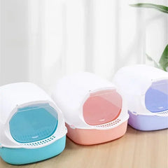 Kitty Semi-Enclosed Cat Litter Box - Splashproof Cat Toilet Tray Cleaning Basin Supplies Suitable for Kittens & Pet Cat Bedpan