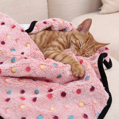 Coral Fleece Pet Blanket with Cute Dot Pattern - Soft Fluffy Warm Bed Mat, Universal for Cats & Small/Large Dogs