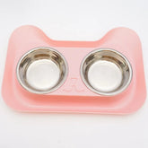 1pc Stainless Steel Double Cat Dog Bowl Cat Food Container Non-slip Base Pet Water Feeder Tilt Safeguard Neck Puppy Cats Bowls