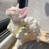 Floral Lace Cotton Dress Hair Band Suit for Sphyinx Cat Summer Green Suspended Princess Skirt For Female Cats Vest for Kittens