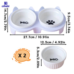 Oitabi Cat Ceramic Bowls Dog Food Bowls Elevated Tilted Anti Vomiting Kitty Bowl for Puppy and Bunny Orthopedic for Indoor Cats