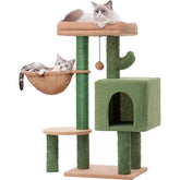 Cactus Cat Tree for Indoor Cats, Sisal Scratching Ramp, Cozy Hammock and Removable Top Bed Perch for Kittens, Green