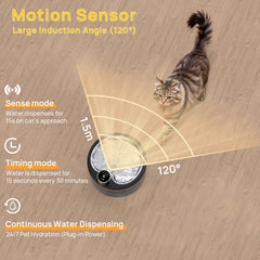 Wireless Cat Water Fountain 3L Stainless Steel Pet Drinking Dispenser Smart Sensor Auto Circulating Filter 4200mAh LED Display