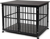 Heavy-Duty Wooden Dog Crate with Side Door, 32 Inch Pet Cage Furniture, Decorative End Table Kennel
