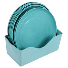 8Pcs Cat Food Bowls Shallow Plastic Sky Blue Wide Flat Plates for Kittens Short-Legged Cats Indoor Feeding Station