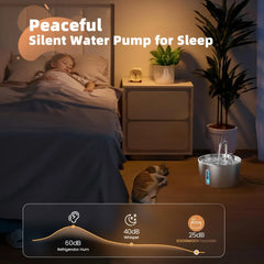 Automatic Pet Cat Water Fountain 2.2 L Water Inside Metal Water Dispenser Bowl with Faucet Level Window Ultra Quiet Pump