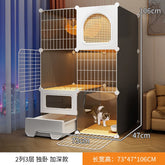 Large Cat Cages with Bed & Litter Box Indoor Multi-Level Cat House Spacious 3-in-1 Pet Villa Roomy Playpen with Resting Area