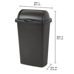 13 Gal Roll Top Wastebasket with Easy Clean Surface Convenient Kitchen Trash Can BPA Free Indoor Use Durable Rectangle Plastic