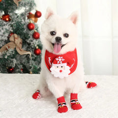 4pcs Winter Pet Dog Socks Christmas Small Cat Knit Warm Socks Dog Anti-Slip Sock Chihuahua Paw Protector Booties Pet Accessories