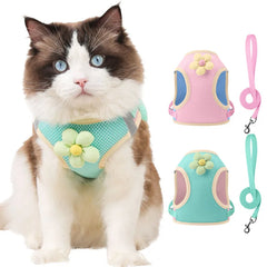 Dual-Color Splicing Summer Cat Harness Leash Set Adjustable Dog Harness for Small Dogs Cats Pet Harness Out Walking Dog Strap
