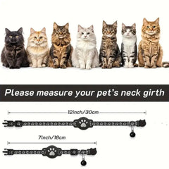 Adjustable Safety Buckle Reflective GPS Collar for Kittens Puppies Pink&Black Cat Collar Compatible with Apple Airtag with Bell