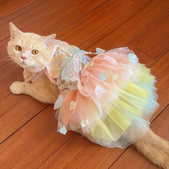 Pink Butterfly Lolita Dress for Small Dogs Pet Princess Lace Skirt with Wings Cat Puppy Kitten Dresses Wedding Party Outfit